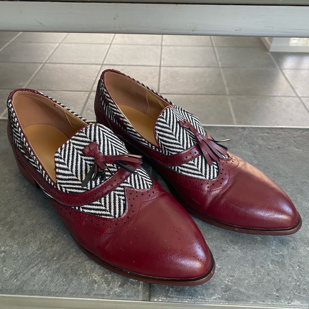 Burgundy Leather Herringbone Oxfords